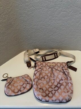 Coach Op Art Crossbody Bag in Rose Gold Metallic & Matching Key Chain